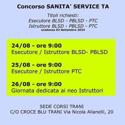 CORSI A TRANI   AD AGOSTO